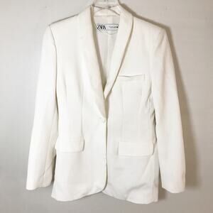 Zara Cream Ivory Tailored Blazer Jacket Single Breasted Notch Lapel Women Sz S
